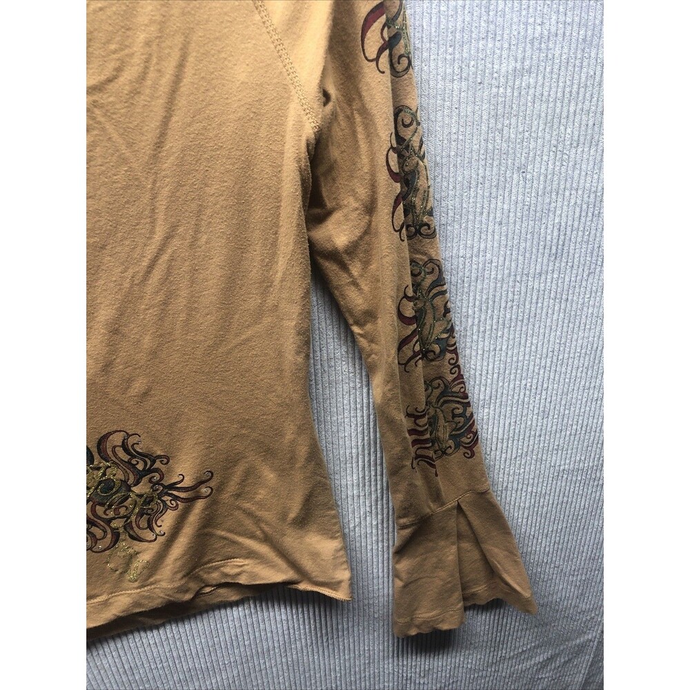 Vintage Baby Phat Top Size M Brown Graphic Flare Sleeve Y2K Throwback - Picture 16 of 16